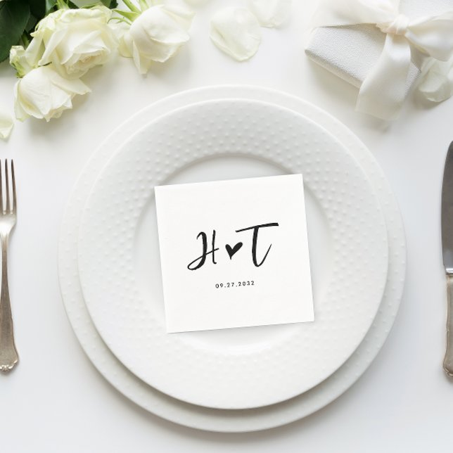 Simple Brushed Script Heart Monogram Wedding Napkin (Creator Uploaded)