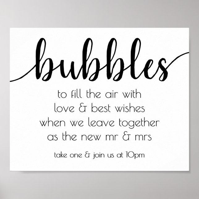 Simple Bubbles | Black Script Party Event Station Poster (Front)