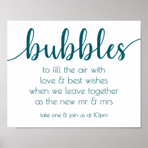 Simple Bubbles   Teal Aqua Party Event Station Poster