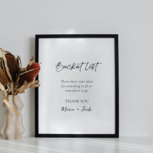 Simple Bucket List Wedding Bridal Shower Sign