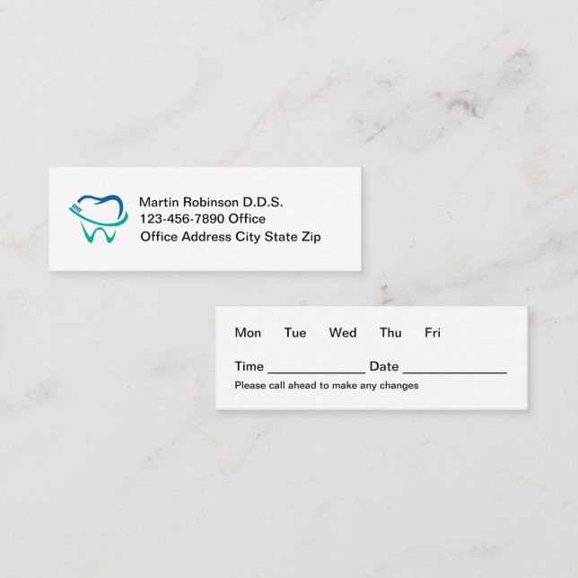 Simple Budget Dentist Office Appointment Cards (Front/Back)
