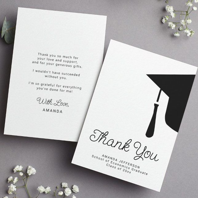 Simple budget graduation personalised thank you card (This is a MINI CARD. bigger sizes available)