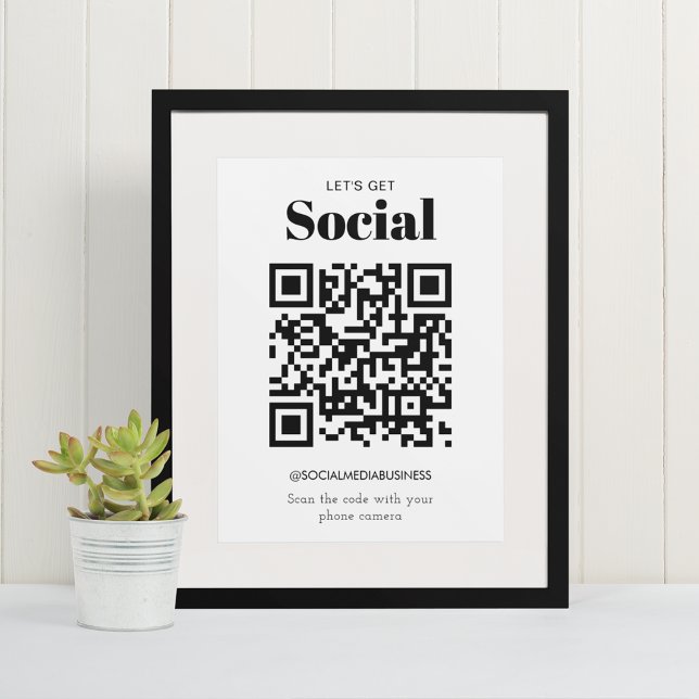 Simple Budget Lets Get Social QR Code Social Media Announcement (Front)