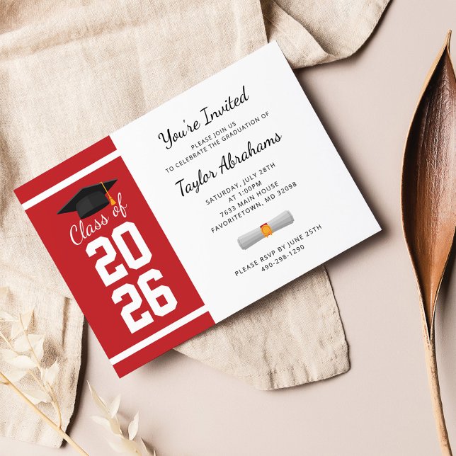 Simple Budget Red White Graduation Invitation (Creator Uploaded)