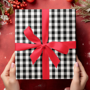 Simple Buffalo Check Pattern White Black Plaid  Wrapping Paper