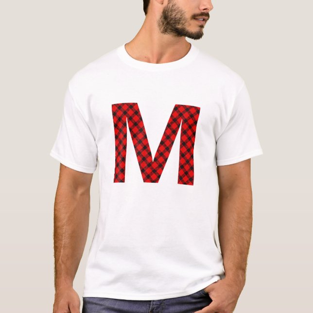 Simple Buffalo Plaid Capital Letter M Buffalo Plai T-Shirt (Front)