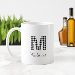 Simple Buffalo Plaid Monogram and Name Coffee Mug