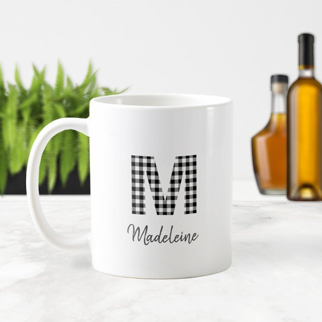 🖤 Simple Buffalo Plaid Monogram  Coffee Mug (🖤 Simple Buffalo Plaid Monogram Coffee Mug
)