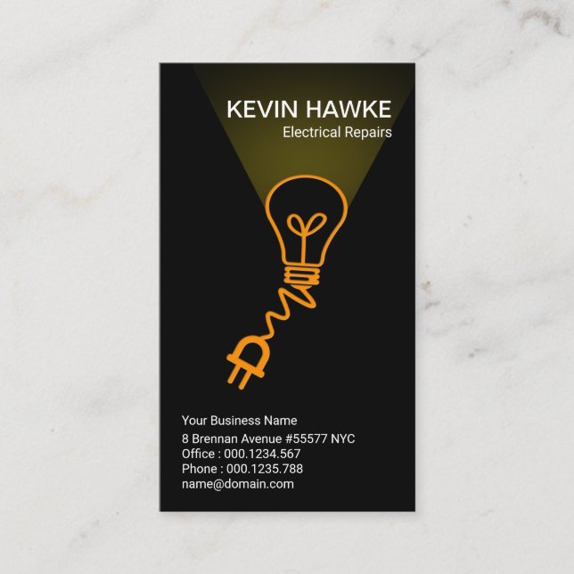 Simple Bulb Flash Light Beam Electrical Business Card (Front)