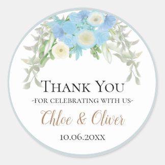 Simple Bule Floral Wedding Classic Round Sticker