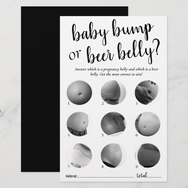 Simple Bump or Beer Belly | Black Script Game Card (Front/Back)