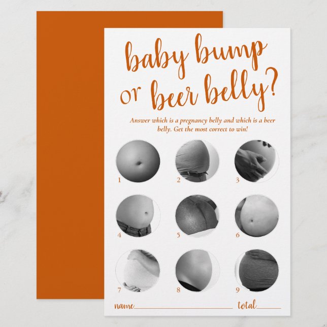 Simple Bump or Beer Belly | Fall Orange Game Card (Front/Back)