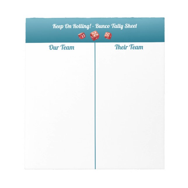 Simple Bunco Dice Table Tally Notepad (Front)
