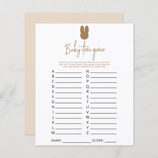 Simple bunny Baby Item Game. Baby Shower Game (Front/Back)