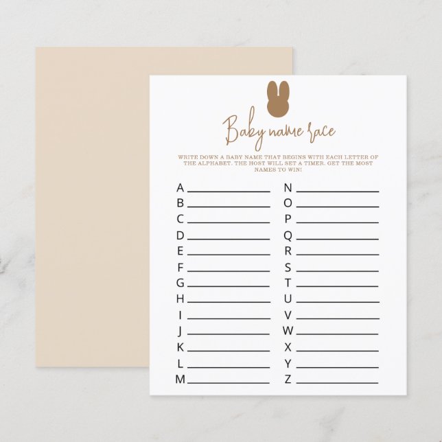 Simple bunny Baby name race game (Front/Back)