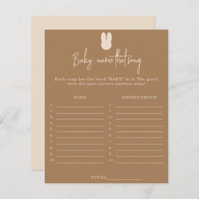 Simple bunny Name that song baby shower game (Front/Back)