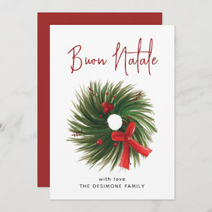 Simple Buon Natale Watercolor Wreath  Holiday Card