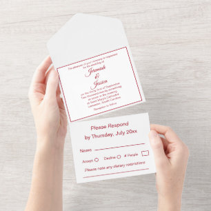 Simple Burgundy and White Wedding All In One Invit Invitation