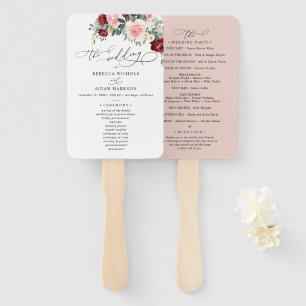 Simple Burgundy Blush Floral Wedding Ceremony Hand Fan