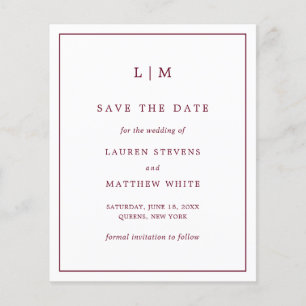 Simple Burgundy Budget Wedding Save the Date