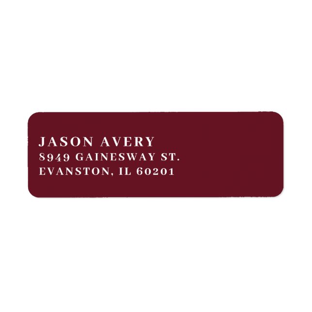 Simple Burgundy Classic Return Address Text Based Label (Front)