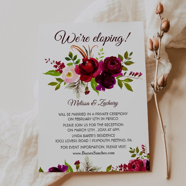 Simple Burgundy Floral Elopement Reception Invitation (Creator Uploaded)