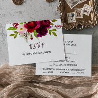 Simple Burgundy Floral Menu Choice Rsvp Card