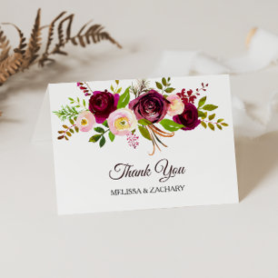 Simple Burgundy Floral Thank You Card