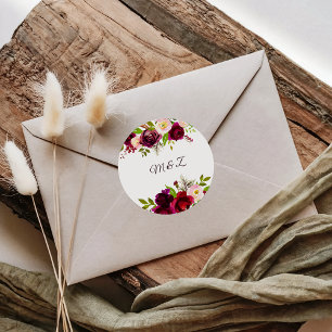 Simple Burgundy Floral Wedding Envelope Seals