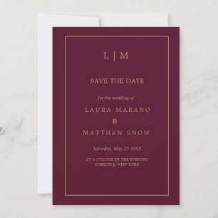 Simple Burgundy Formal Monogram Wedding Save The Date