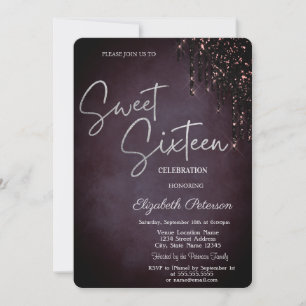 Simple Burgundy Glitter Drips Sweet 16  Invitation