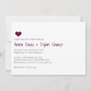 Simple Burgundy Heart Wedding Invitation