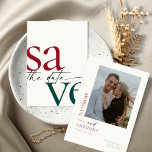 Simple Burgundy Hunter Green Photo Save The Date<br><div class="desc">These 5" x 7" save the date cards feature a minimalist design in burgundy and hunter green letters with placeholders on the back for the engaged couple names,  wedding date,  and venue information and your favourite photo!</div>