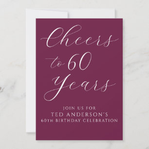 Simple Burgundy Mens 60th Birthday Party Invitation
