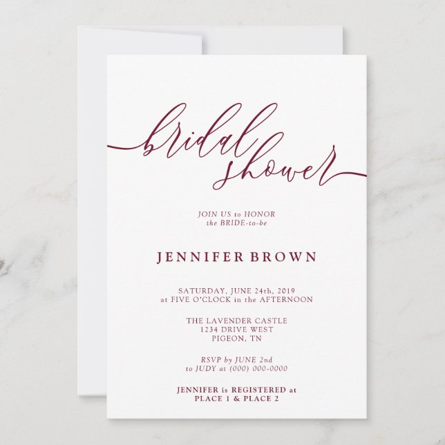 Simple Burgundy Minimal Bridal Shower Invitation (Front)