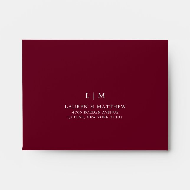 Simple Burgundy Monogram Elegant RSVP Wedding Envelope (Front)
