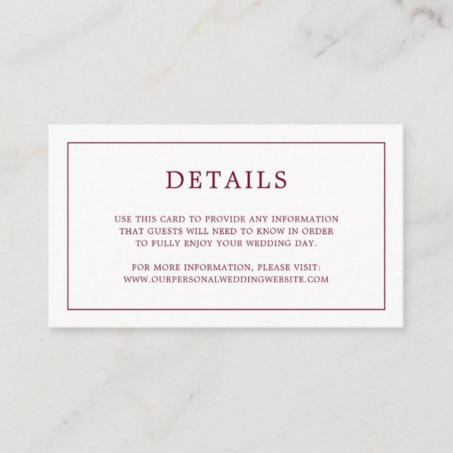 Simple Burgundy Monogram Elegant Wedding Enclosure Card (Front)