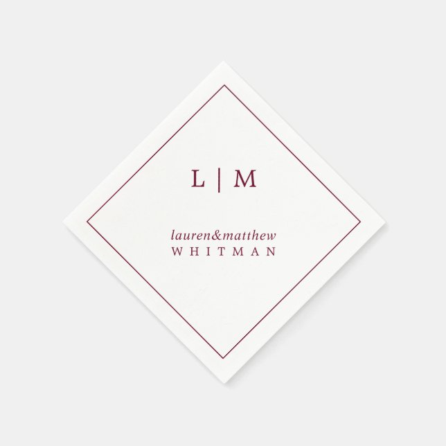 Simple Burgundy Monogram Elegant Wedding Napkin (Corner)