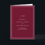 Simple Burgundy Monogram Elegant Wedding Program<br><div class="desc">Simple folded wedding program featuring a modern yet elegant design. The cover has your two initial monogram along with your wedding details in white over a burgundy background. The inside has your wedding party on the left side and your order of ceremony on the right side. The backside has your...</div>