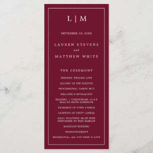 Simple Burgundy Monogram Elegant Wedding Program