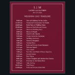 Simple Burgundy Monogram Elegant Wedding Timeline<br><div class="desc">Simple Wedding Timeline featuring a modern yet elegant design with your two letter monogram at the top and your details surrounded by a thin border. All text is in white over a burgundy background and may be changed to any colours you wish by clicking the "customise" button. A chic and...</div>