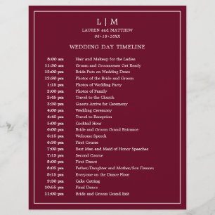 Simple Burgundy Monogram Elegant Wedding Timeline