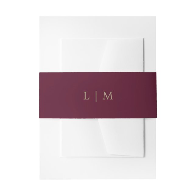 Simple Burgundy Monogram Minimal Elegant Wedding Invitation Belly Band (Front Example)