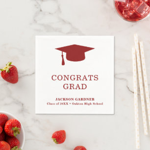 Simple Burgundy Mortar Board Modern Graduation Napkin