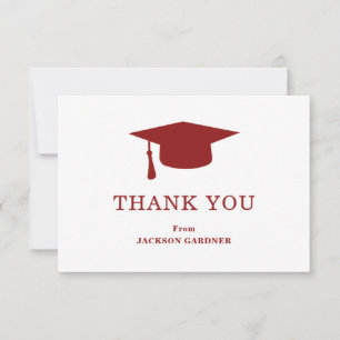 Simple Burgundy Mortar Board Modern Graduation Thank You Card