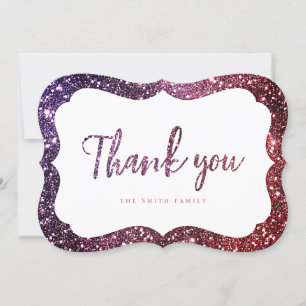 Simple Burgundy purple sparkle glitter thank you Invitation