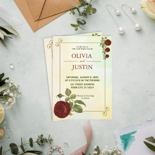 Simple Burgundy Red Flower Wedding Invitation