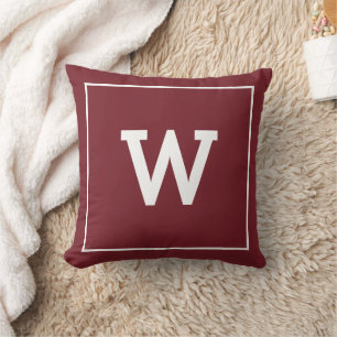 Simple Burgundy Red Initial Monogram Cushion