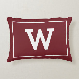 Simple Burgundy Red Initial Monogram Decorative Cushion