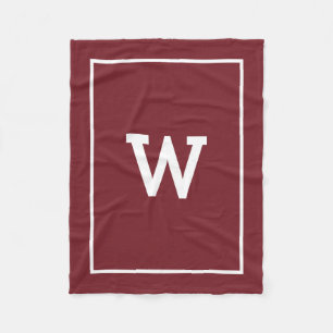 Simple Burgundy Red Initial Monogram Fleece Blanket